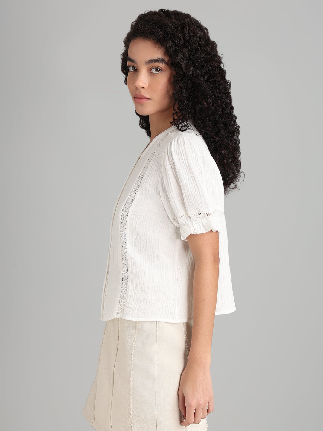 White Lace Detail Short Top