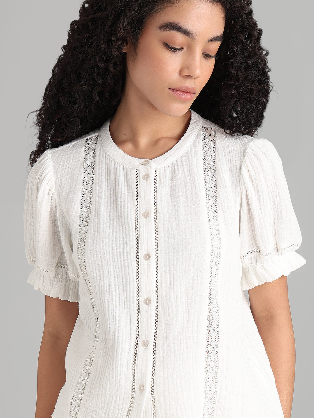 White Lace Detail Short Top