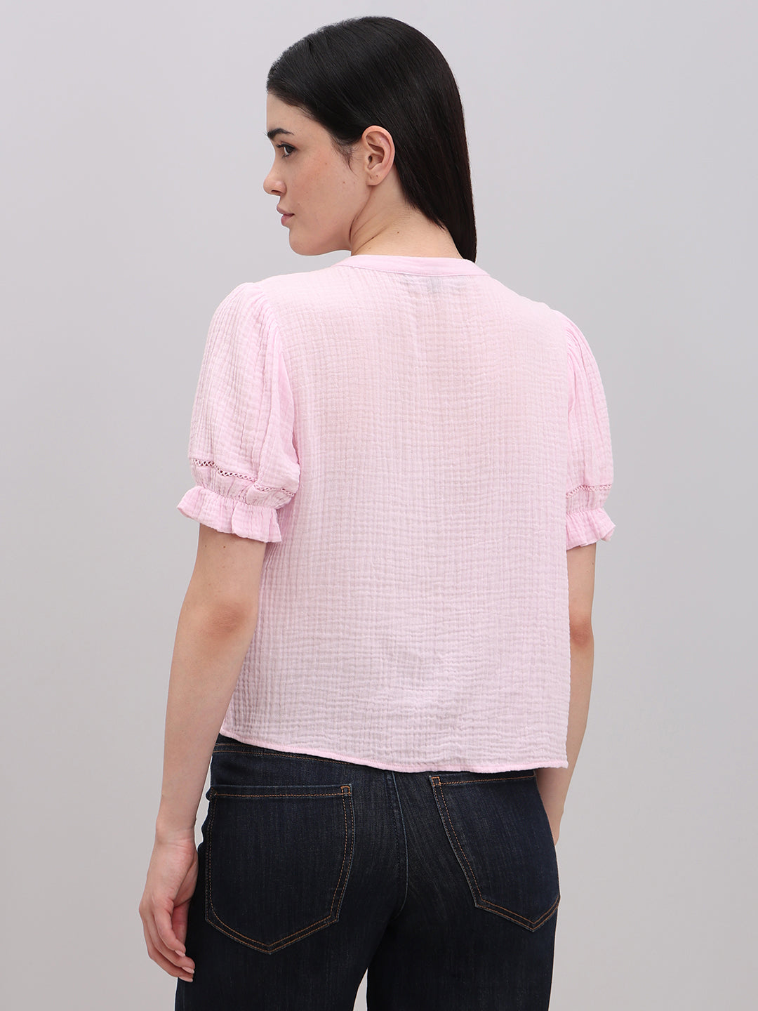 Pink Lace Detail Short Top