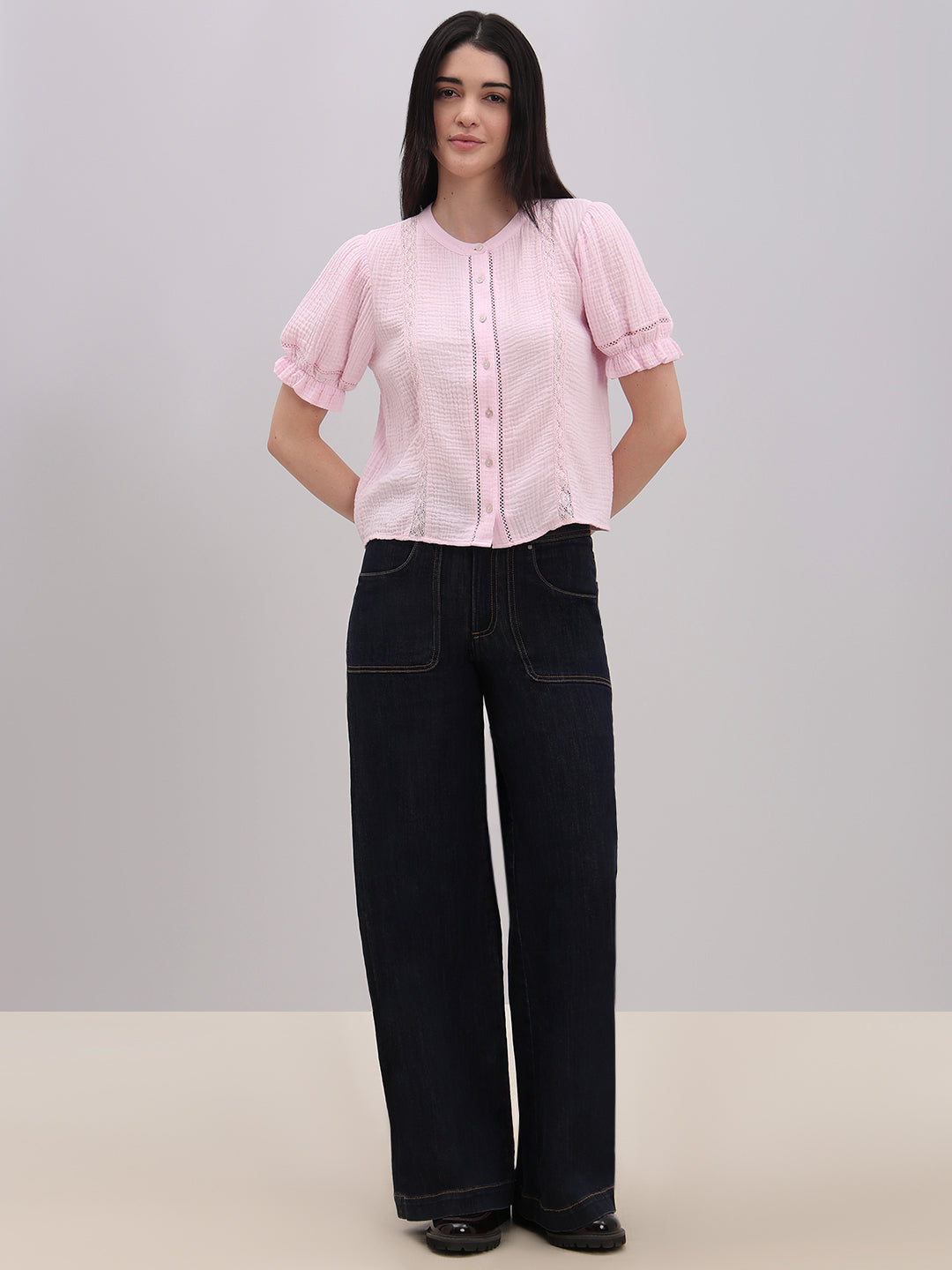 Pink Lace Detail Short Top