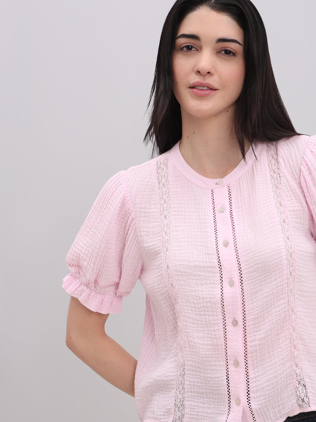 Pink Lace Detail Short Top