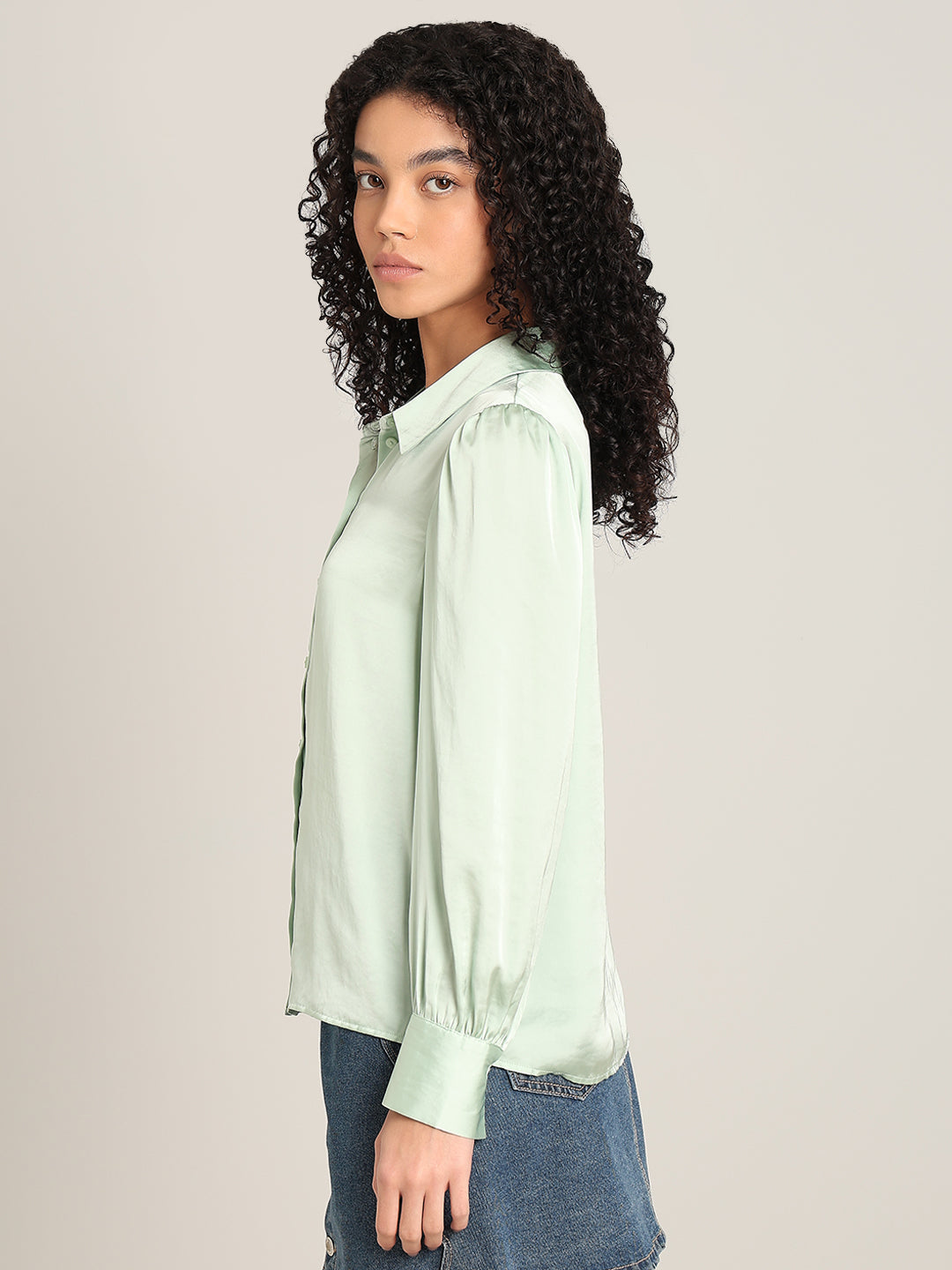 Mint Green Satin Regular Fit Shirt