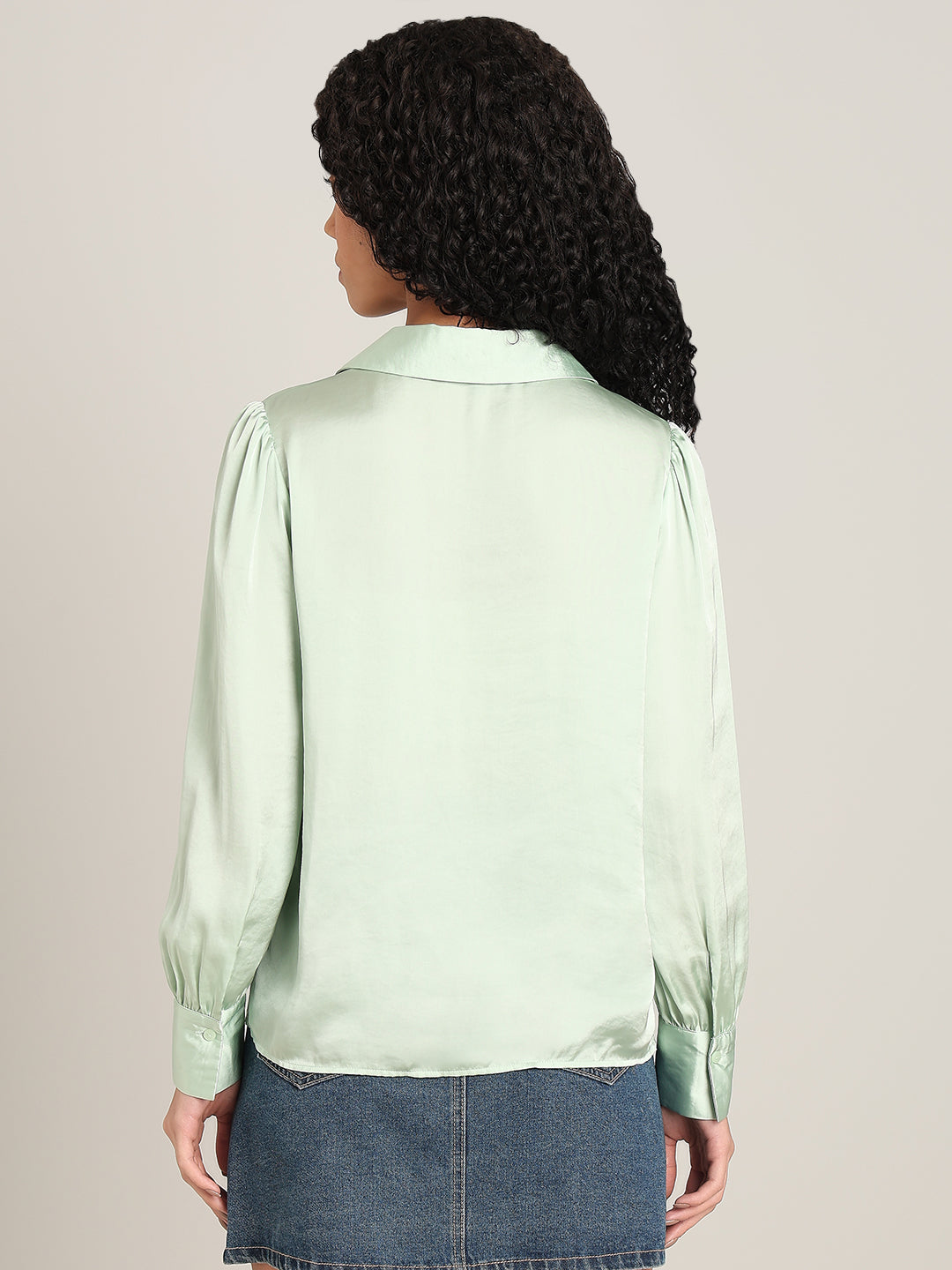 Mint Green Satin Regular Fit Shirt