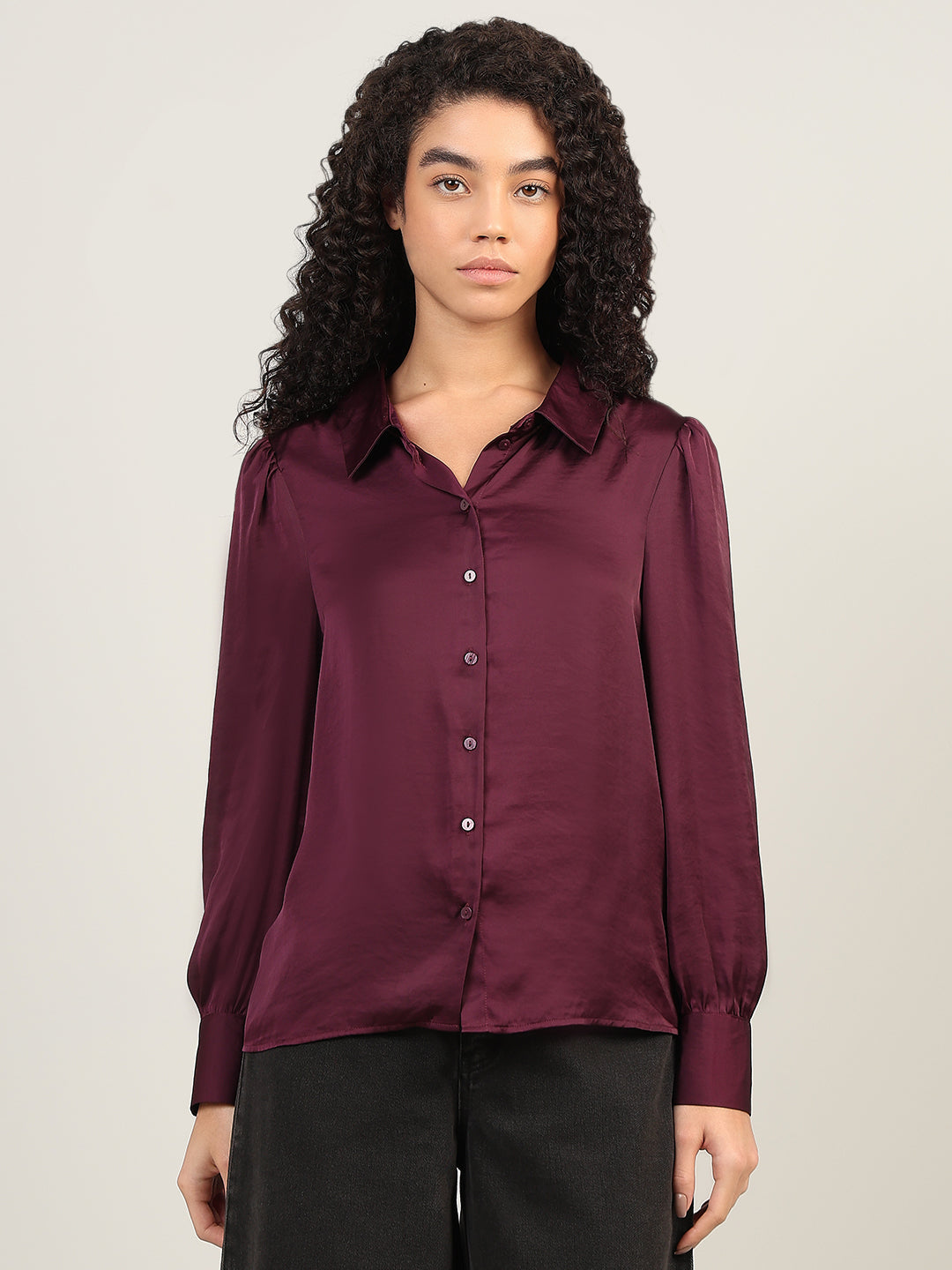 Maroon Satin Regular Fit Shirt