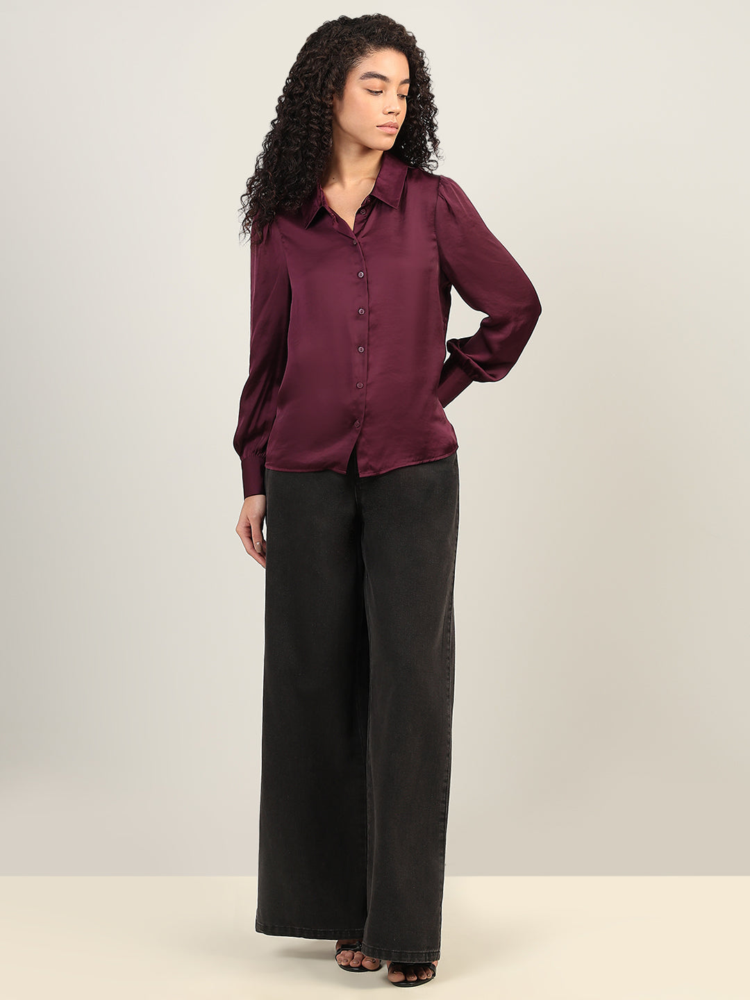 Maroon Satin Regular Fit Shirt