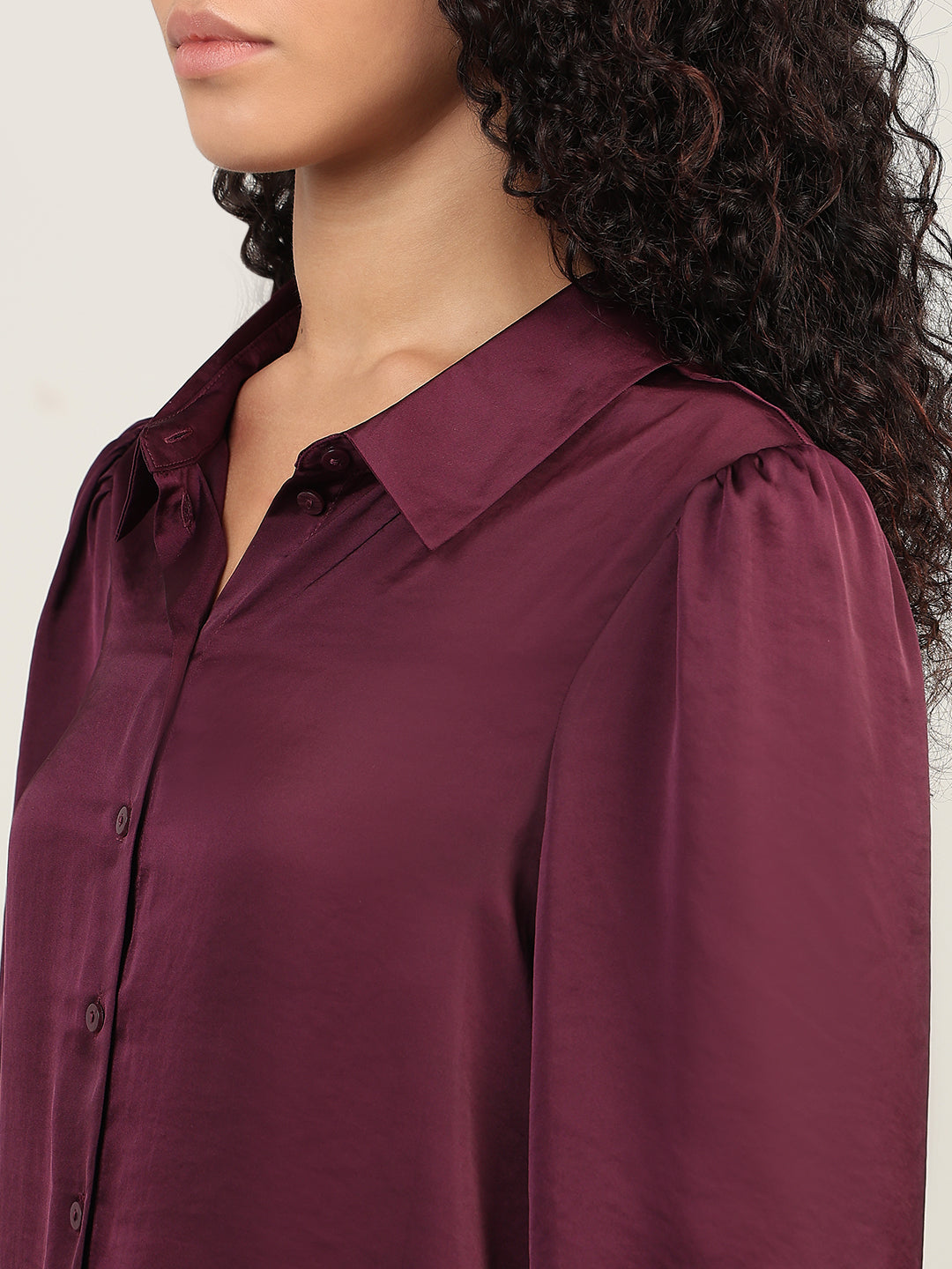 Maroon Satin Regular Fit Shirt