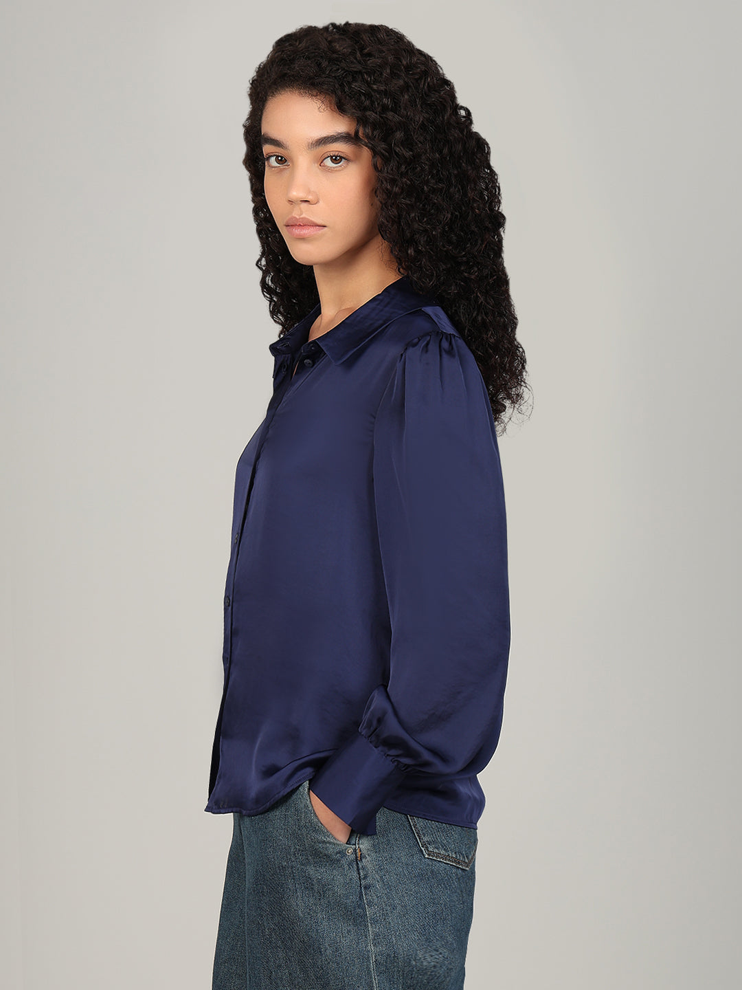 Blue Satin Regular Fit Shirt