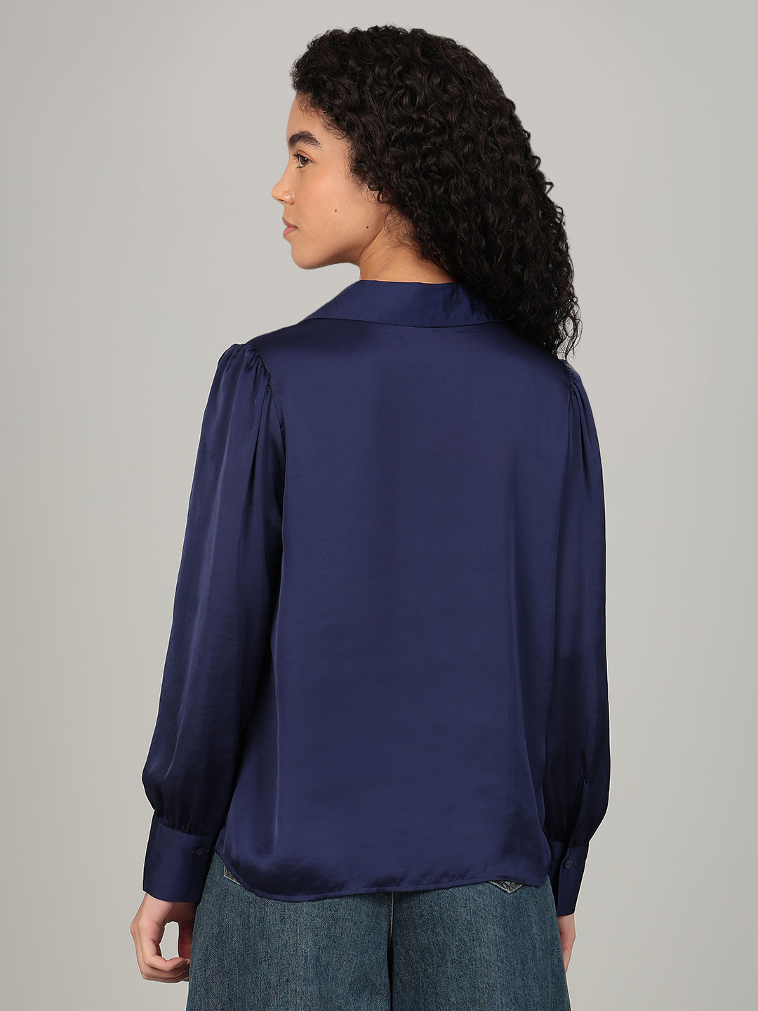 Blue Satin Regular Fit Shirt