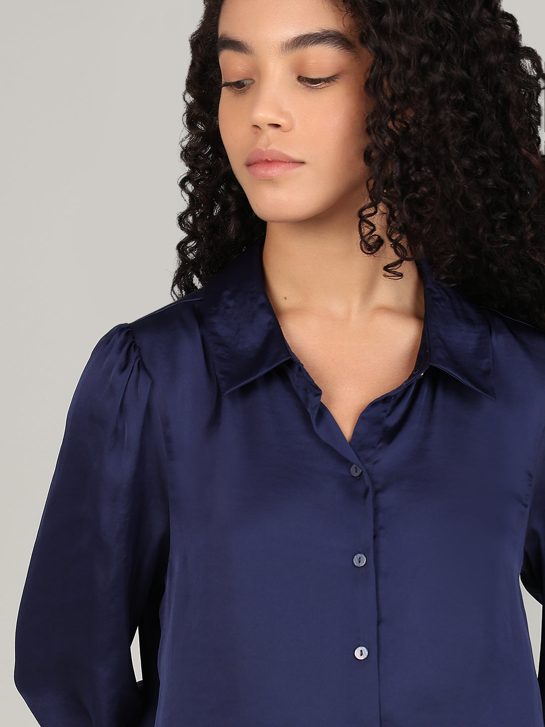 Blue Satin Regular Fit Shirt