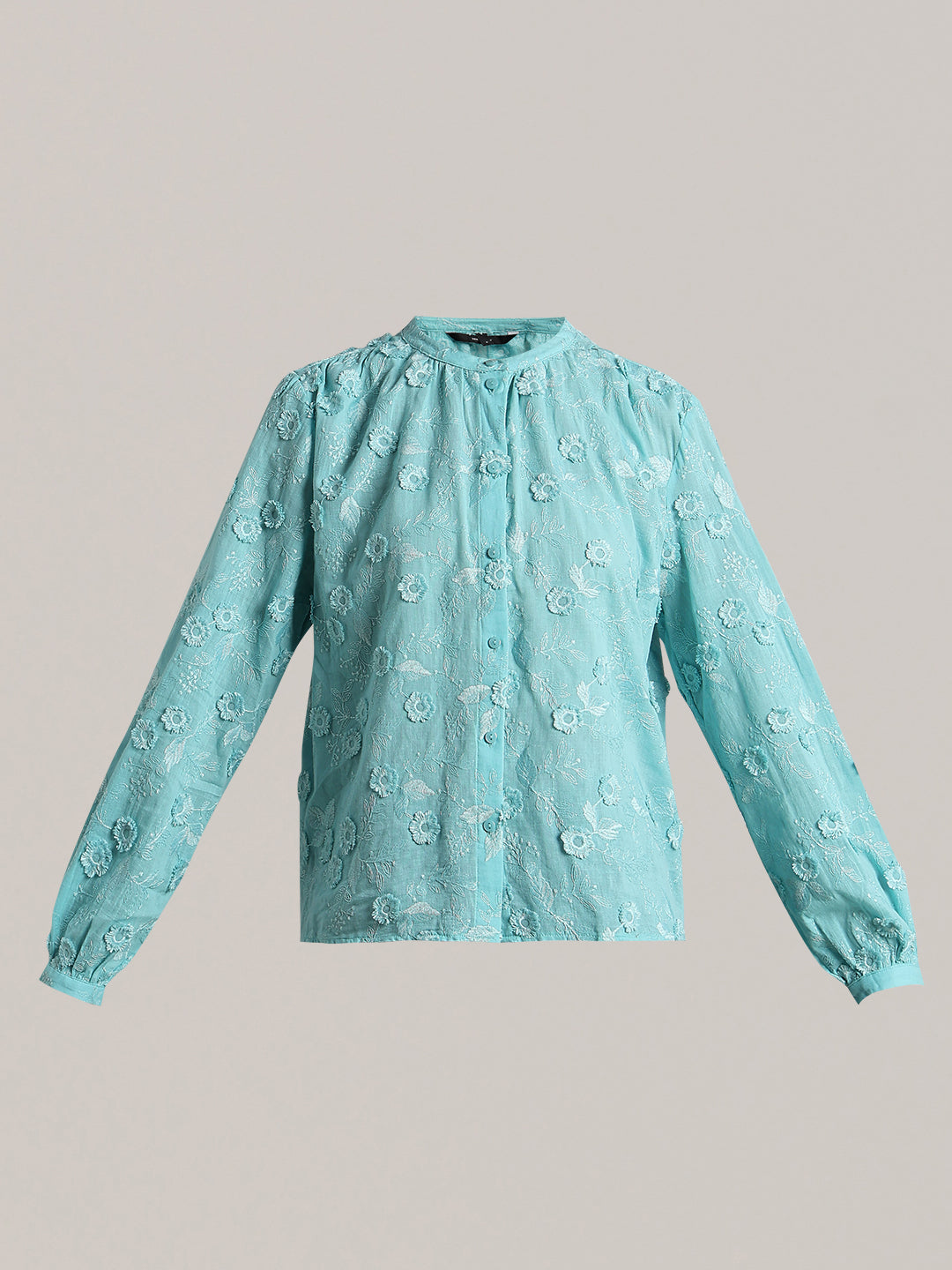 Aqua Floral Textured Cotton Top