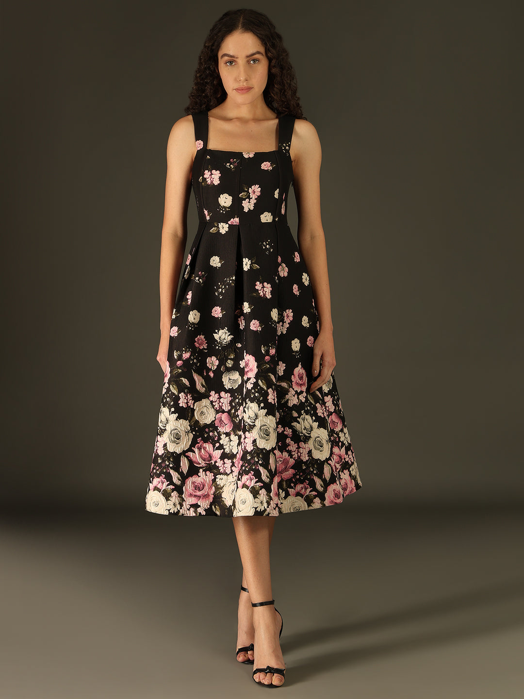 MARQUEE Black Floral Midi Dress