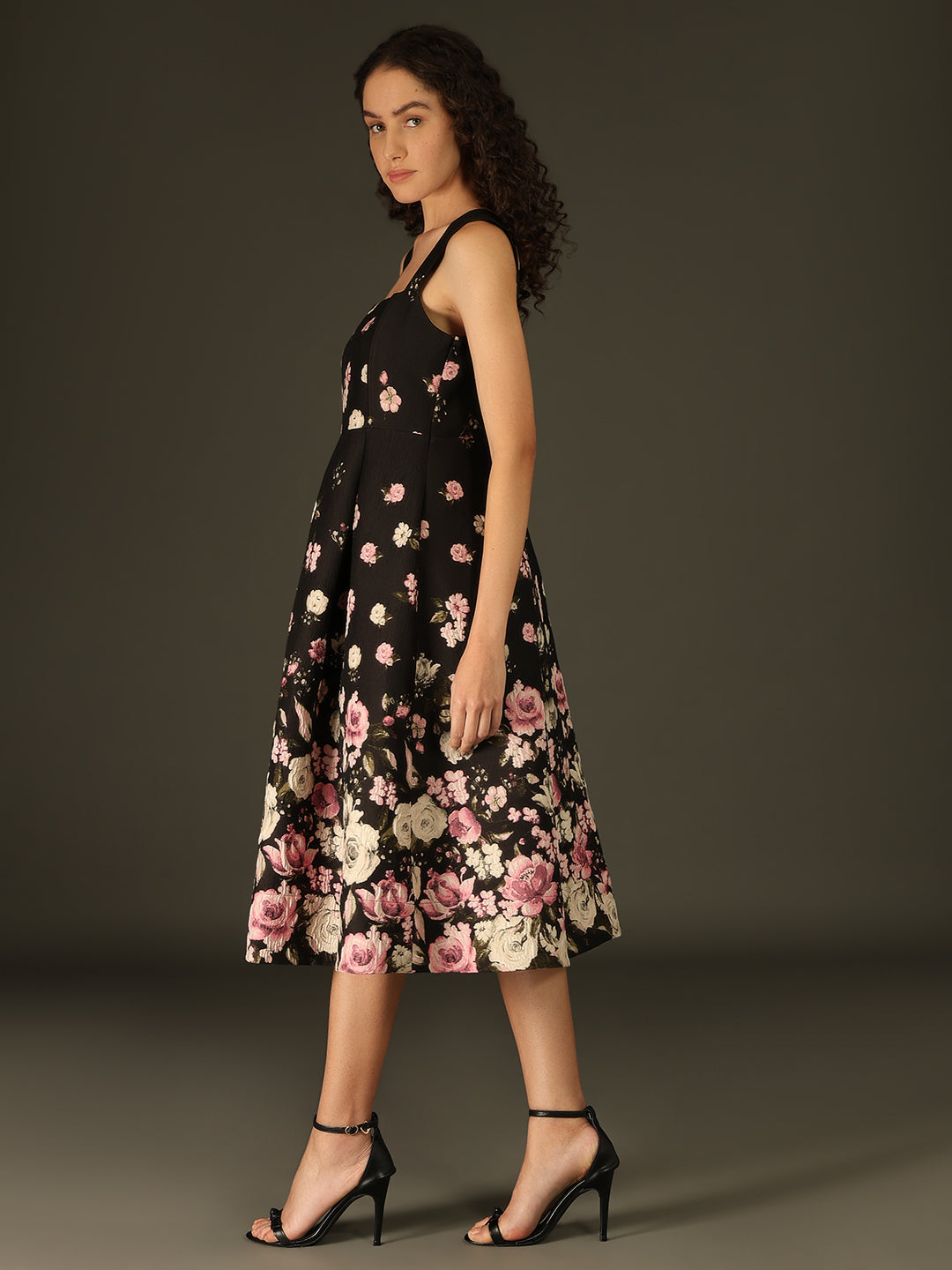 MARQUEE Black Floral Midi Dress