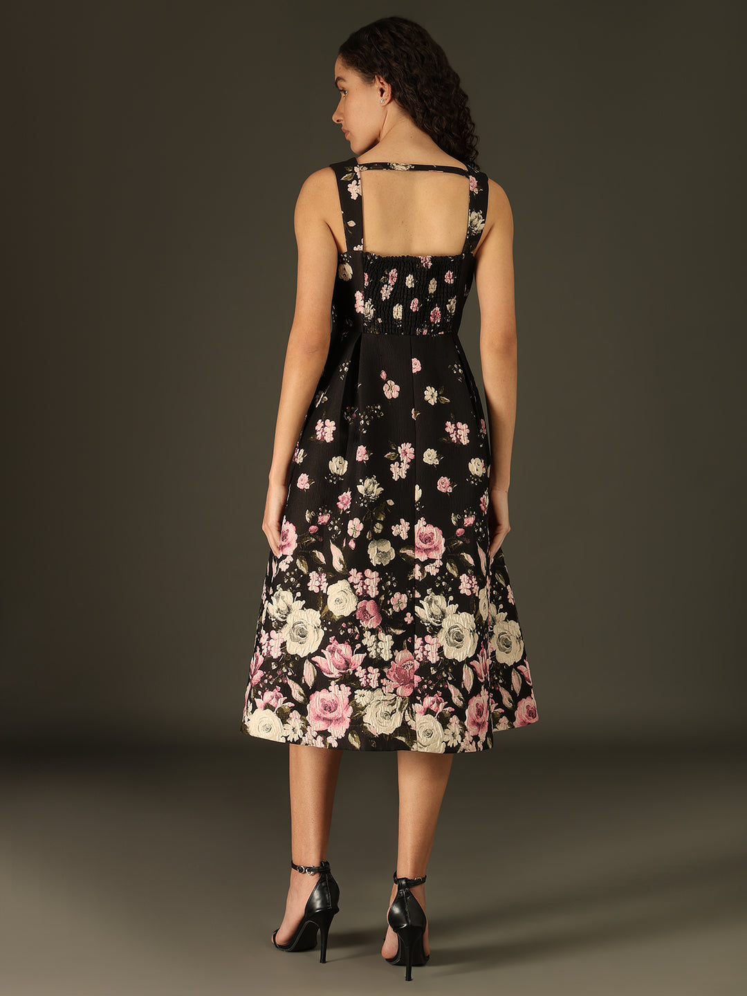 MARQUEE Black Floral Midi Dress