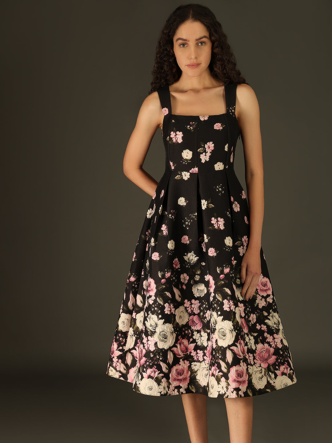 MARQUEE Black Floral Midi Dress