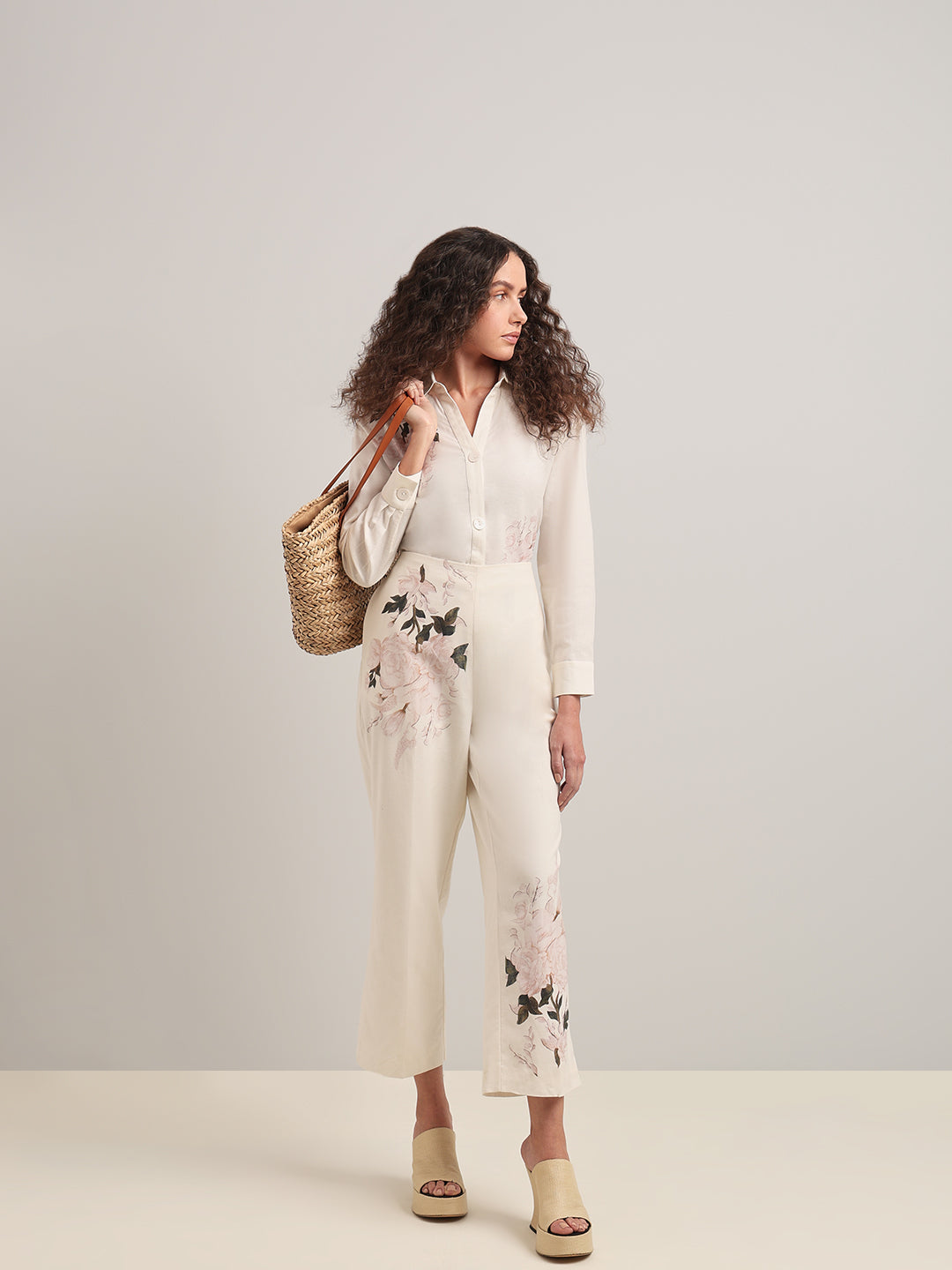 High Rise Floral Straight Fit Pants