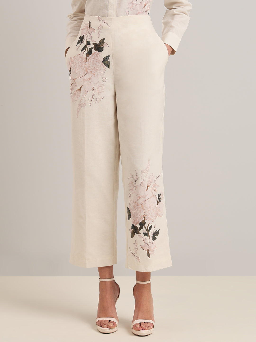 High Rise Floral Straight Fit Pants