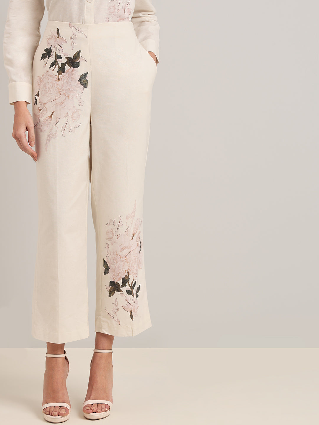 High Rise Floral Straight Fit Pants