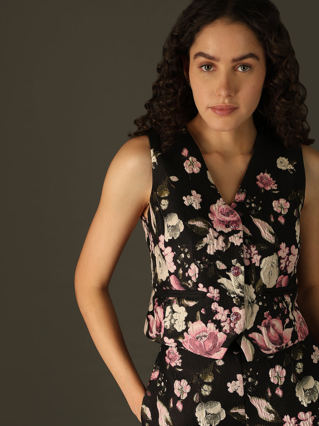 MARQUEE Black Floral Waistcoat