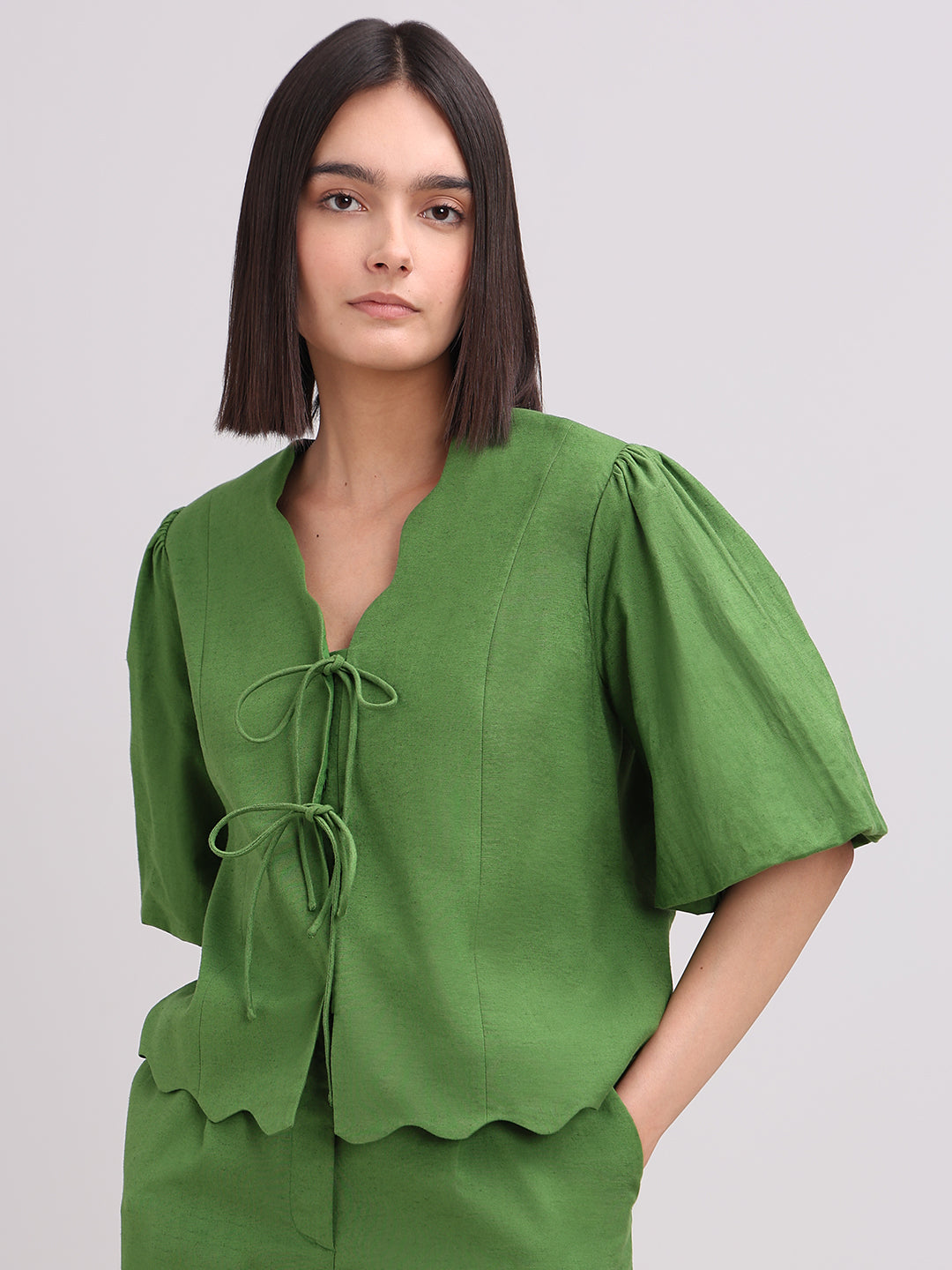 Green Tie-Front Detail Top