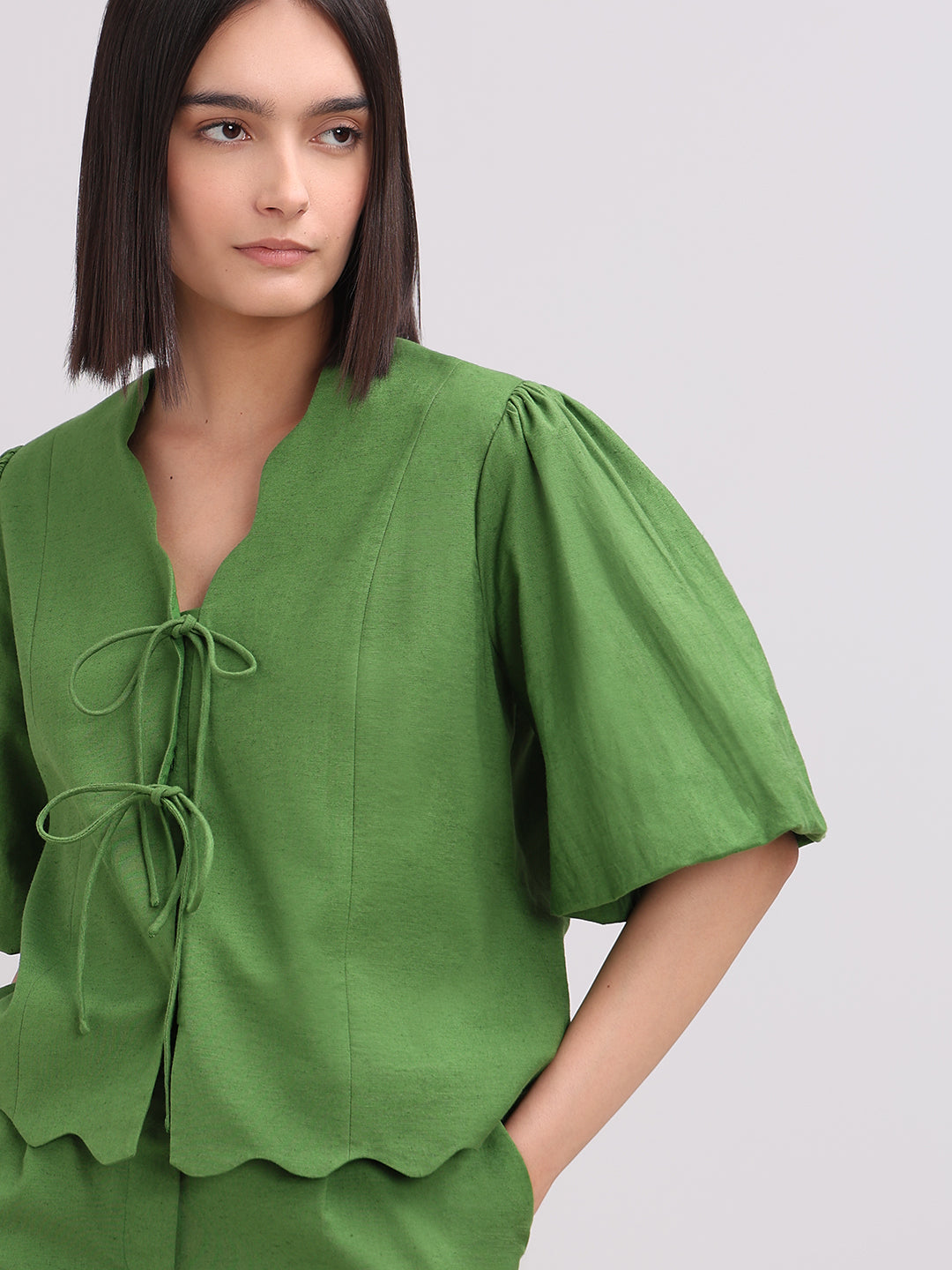 Green Tie-Front Detail Top