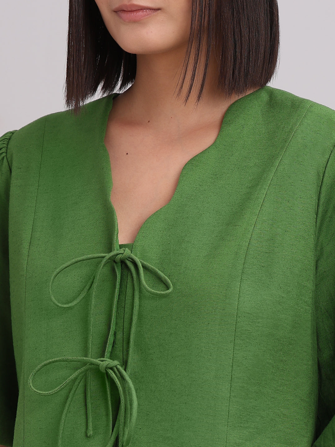 Green Tie-Front Detail Top