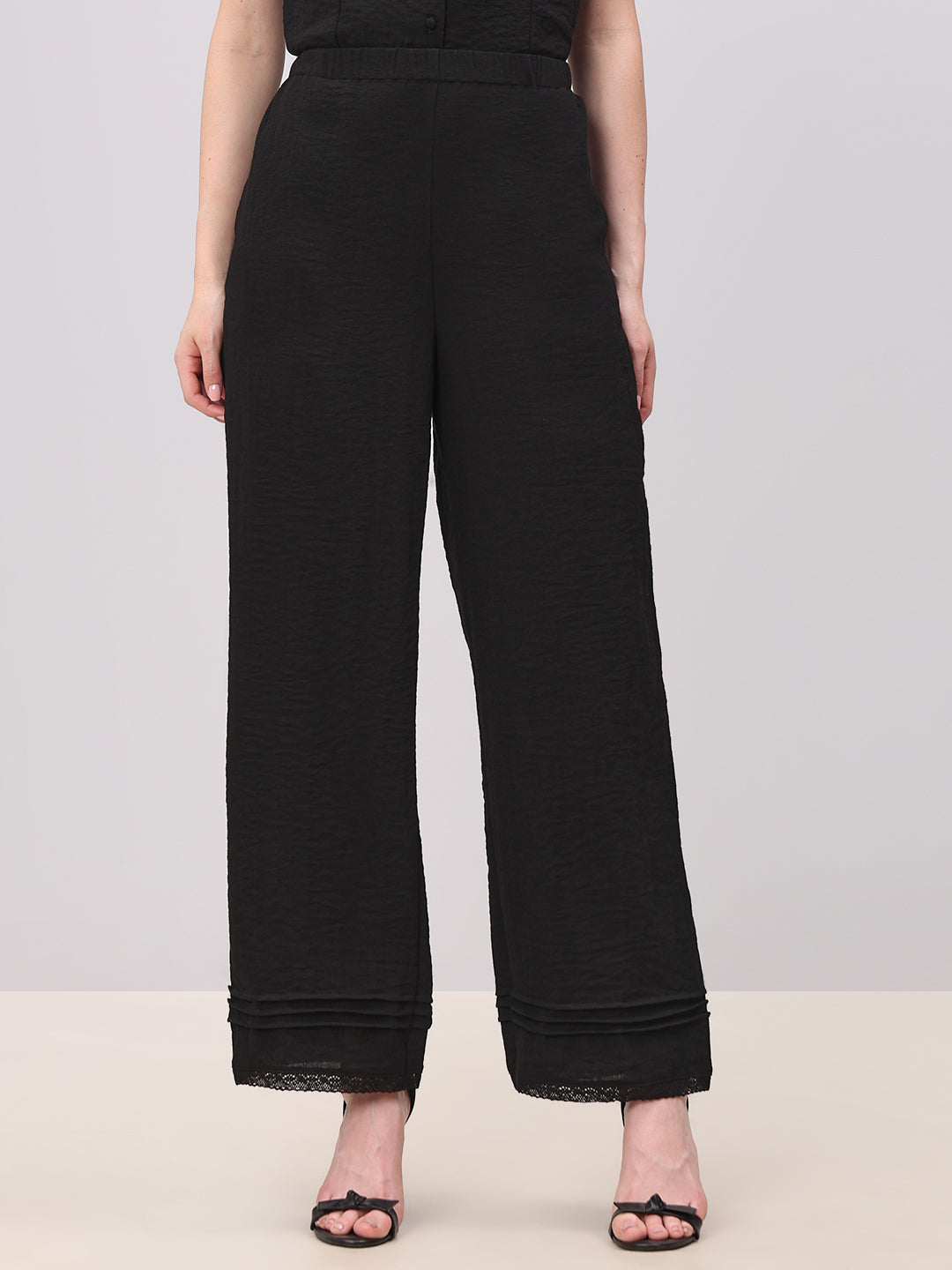 Textured Black Relaxed Fit Pants