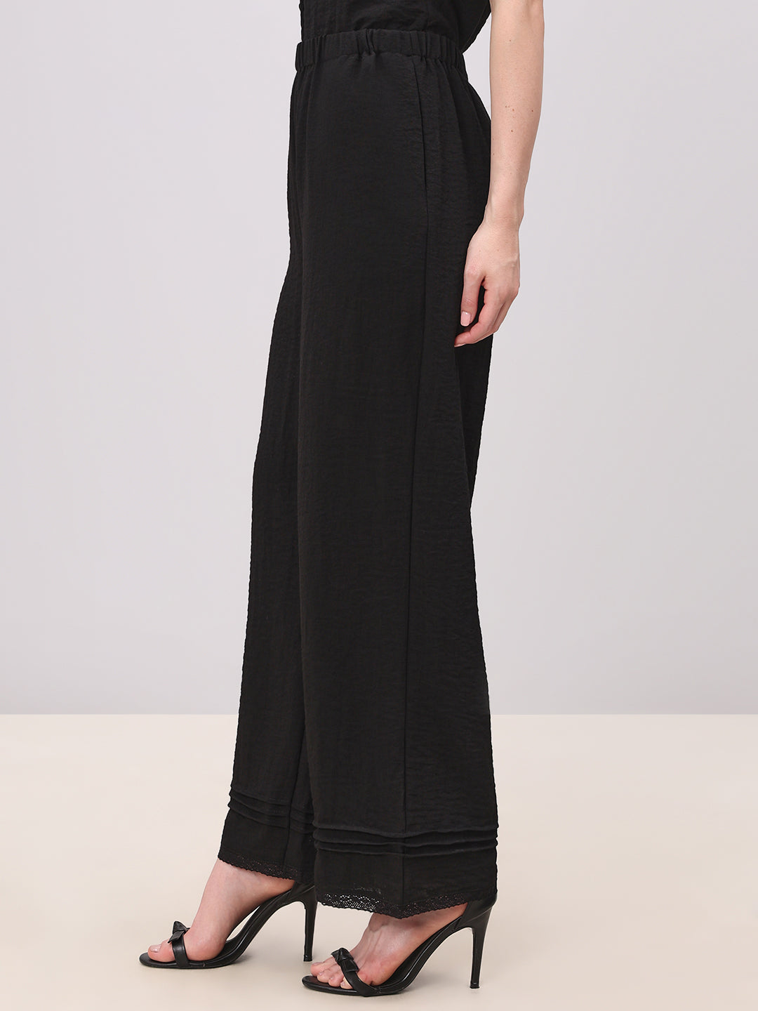 Textured Black Relaxed Fit Pants