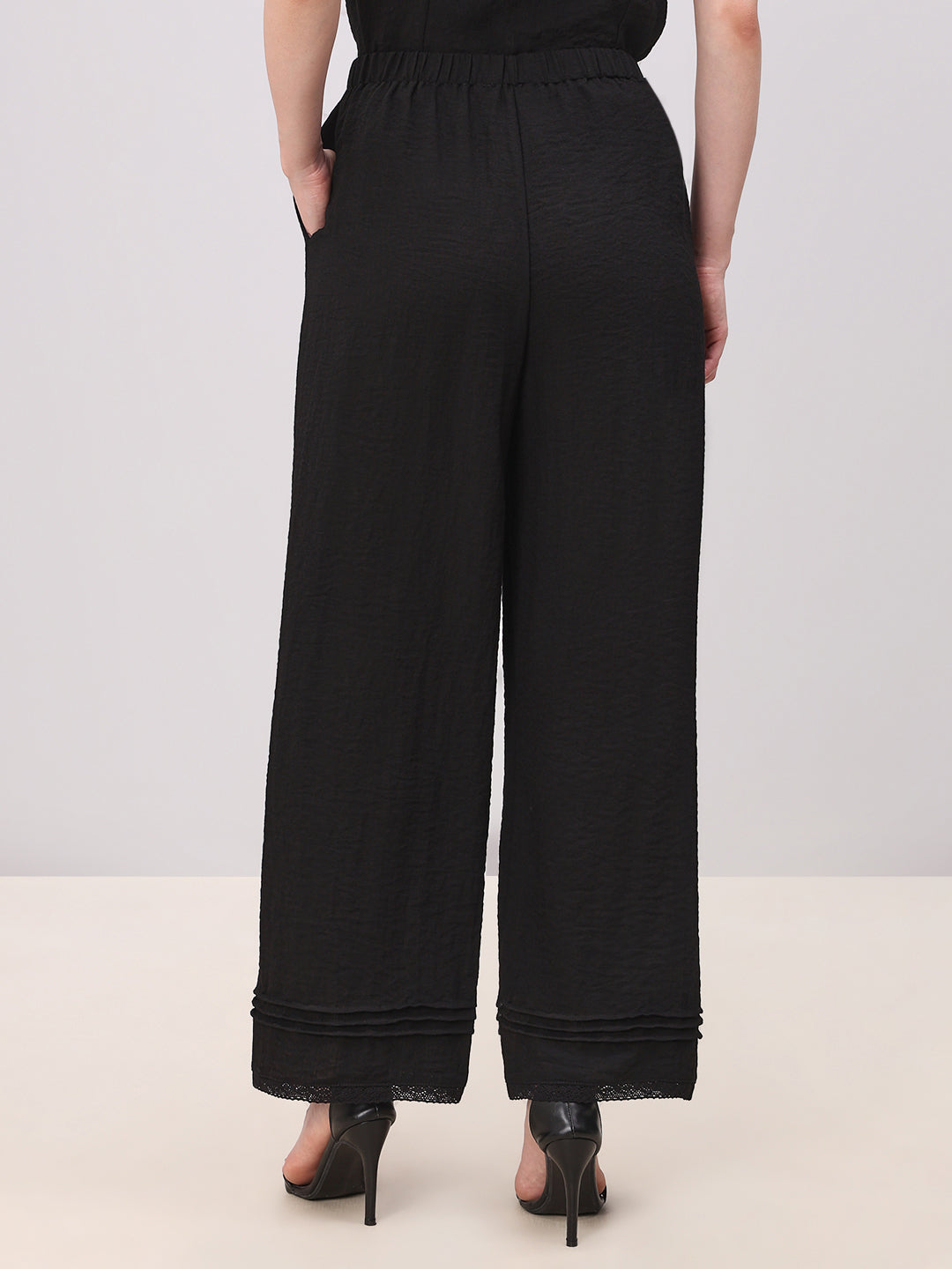 Textured Black Relaxed Fit Pants