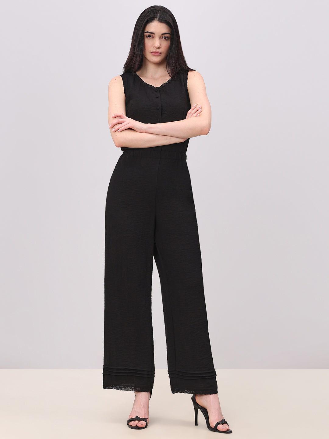 Textured Black Relaxed Fit Pants