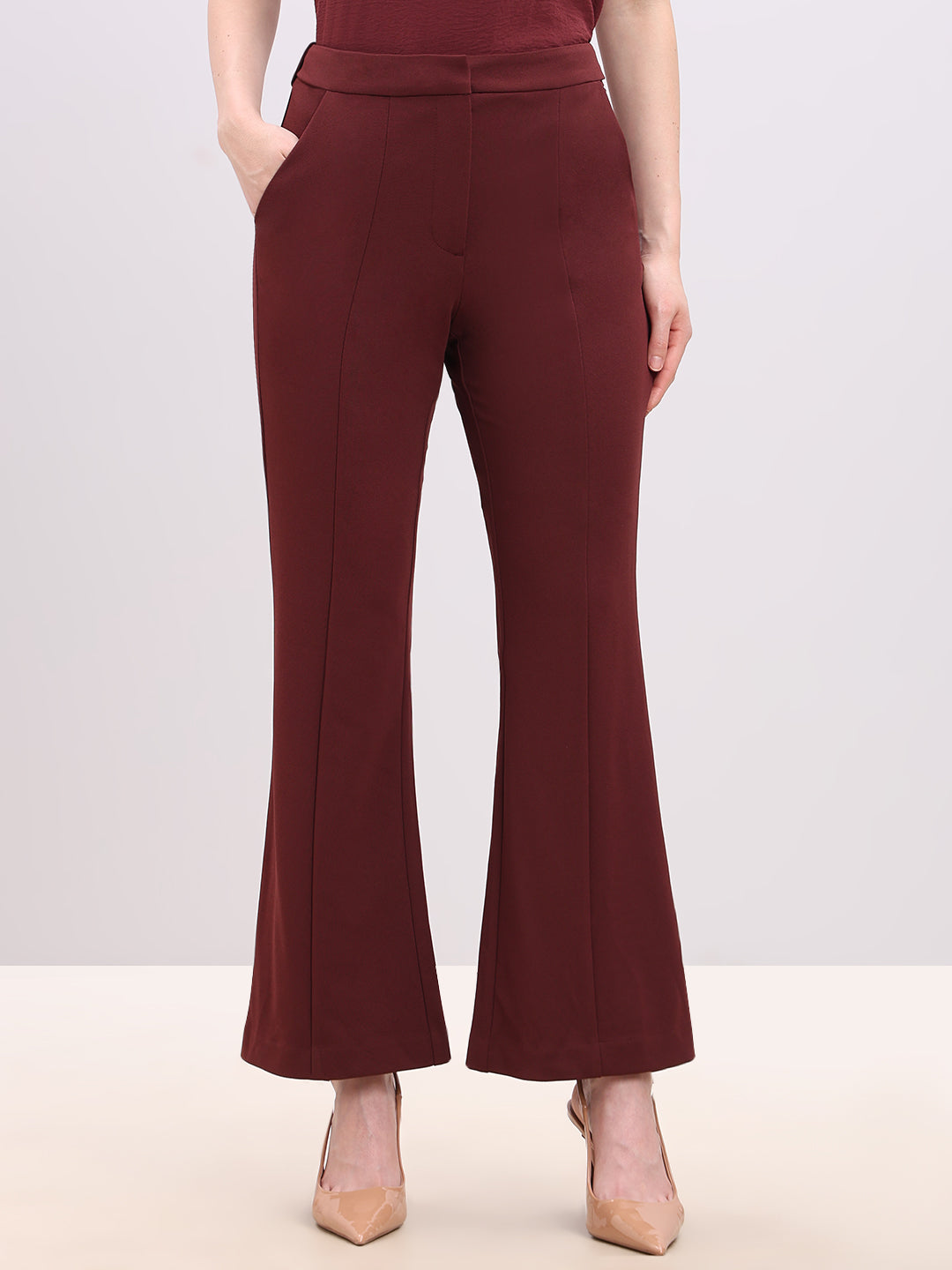 Rust Red High Rise Flared Pants