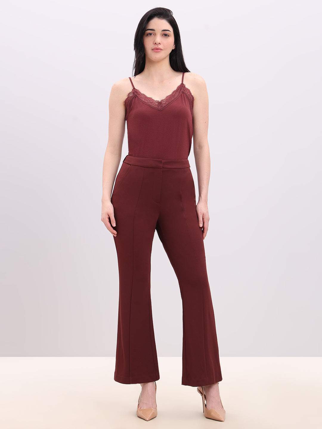 Rust Red High Rise Flared Pants