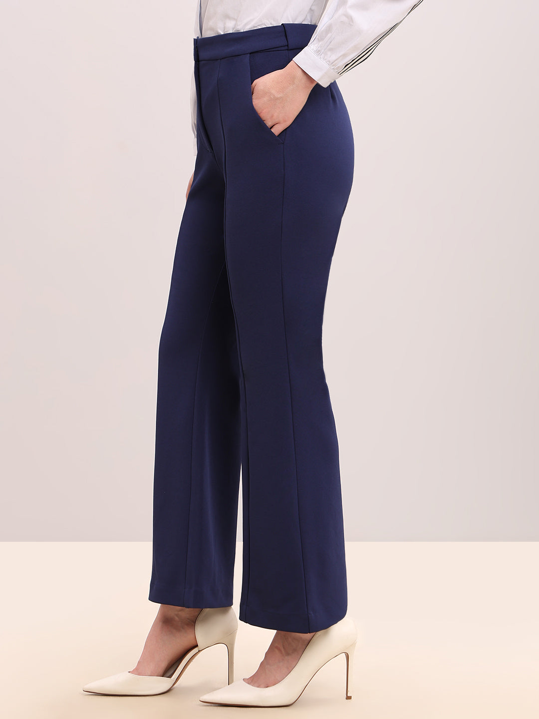 Dark Blue High Rise Flared Pants