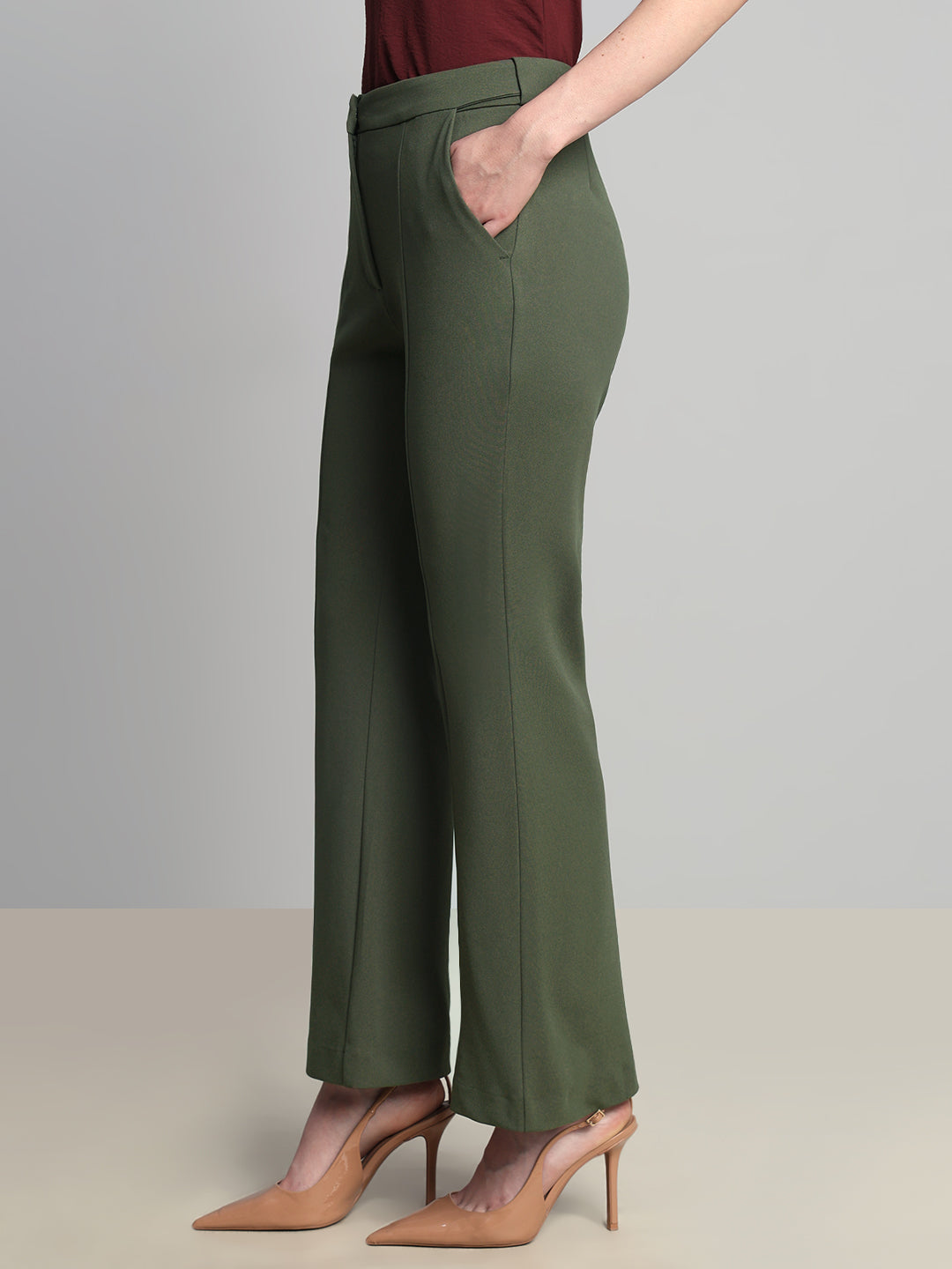 Green High Rise Flared Pants