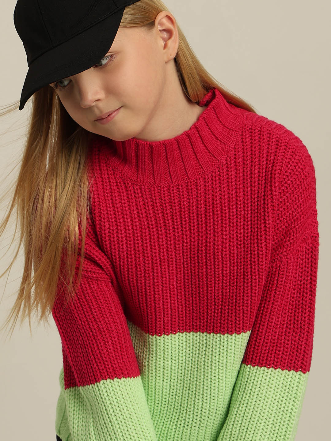GIRLS Red Colourblocked Sweater
