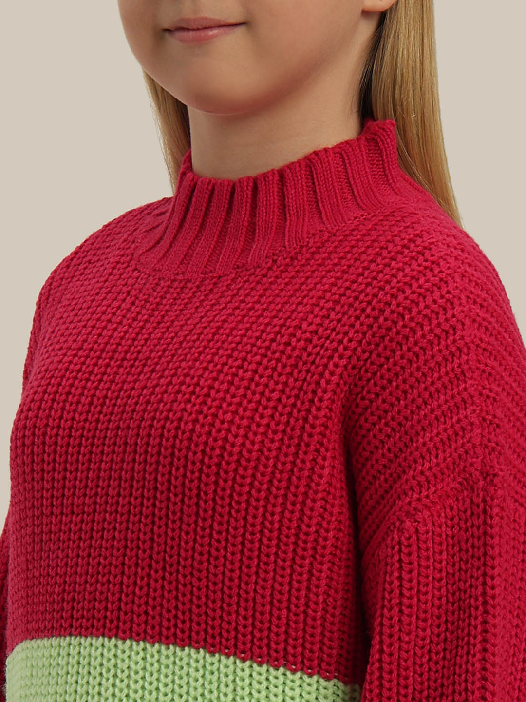 GIRLS Red Colourblocked Sweater