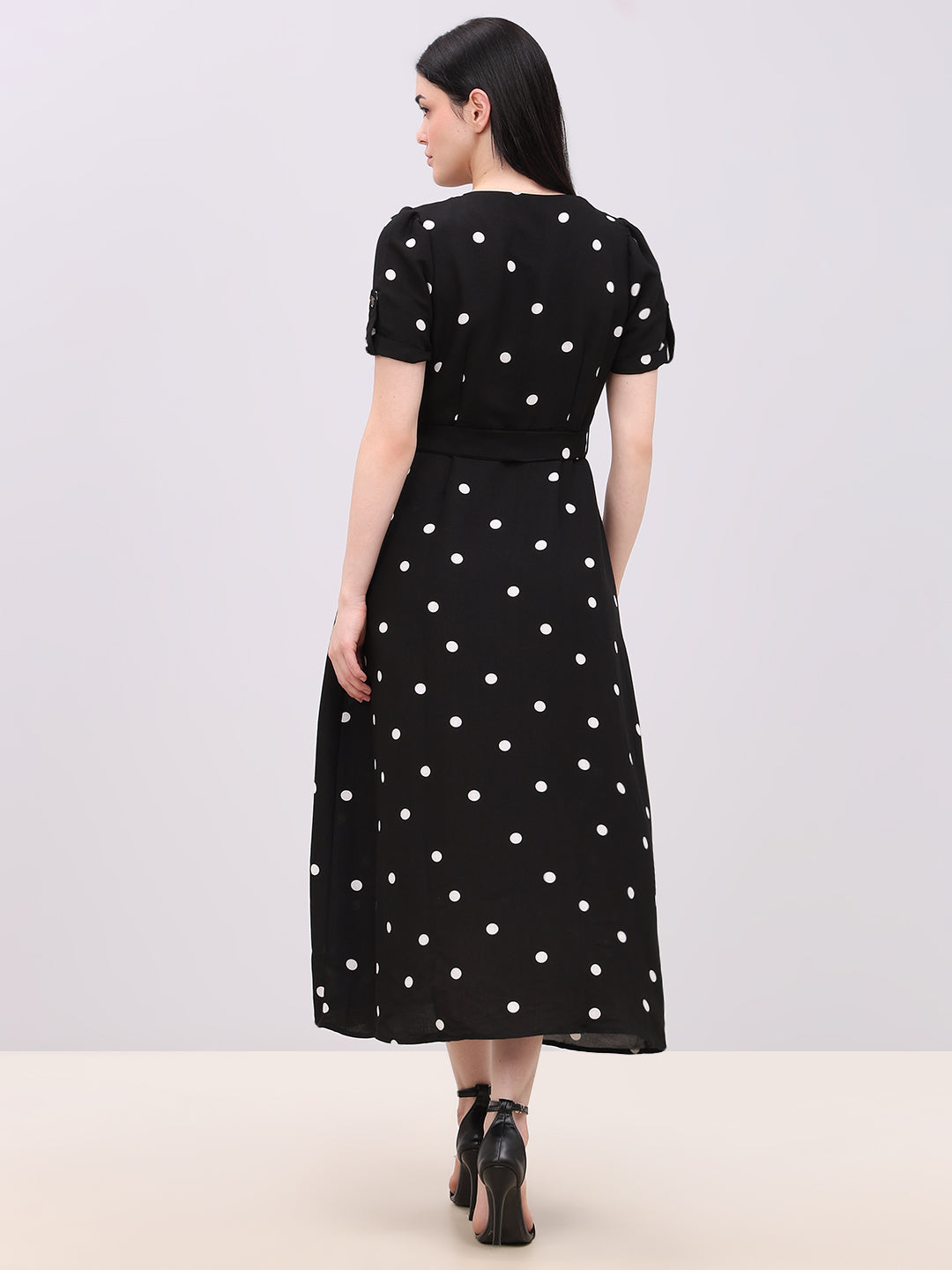 Black Polka Dot V-Neck Dress