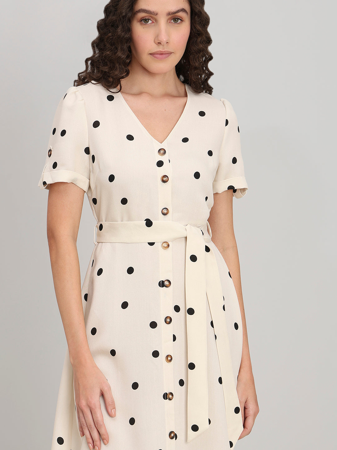 Minimal Polka Dot V-Neck Dress