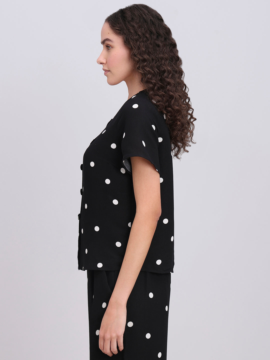 Black Polka Dot Button-Up Top