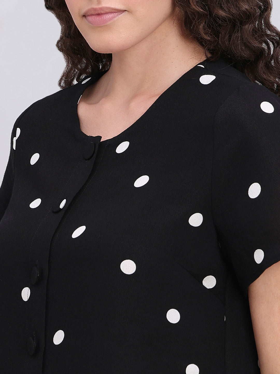 Black Polka Dot Button-Up Top