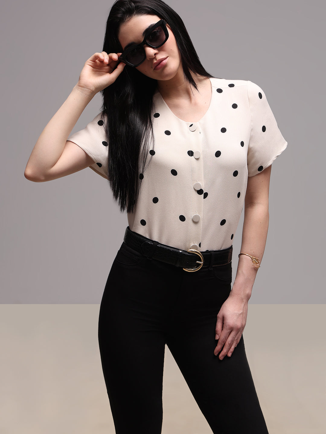 Beige Polka Dot Top