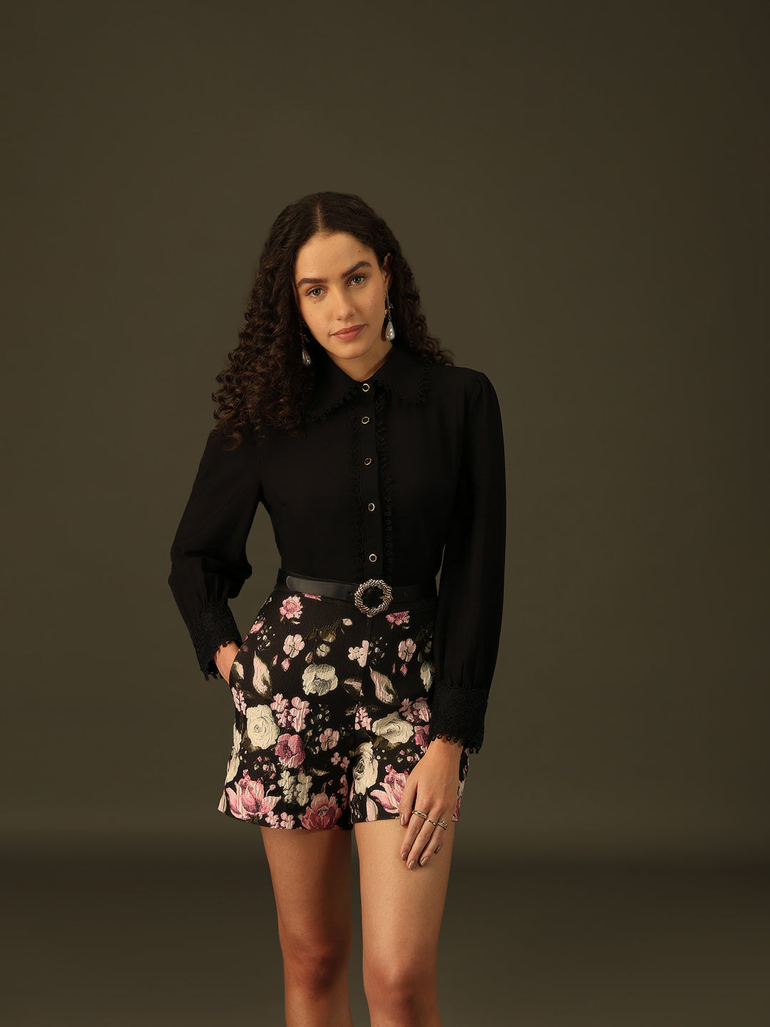 Black Ruffle Trim Shirt