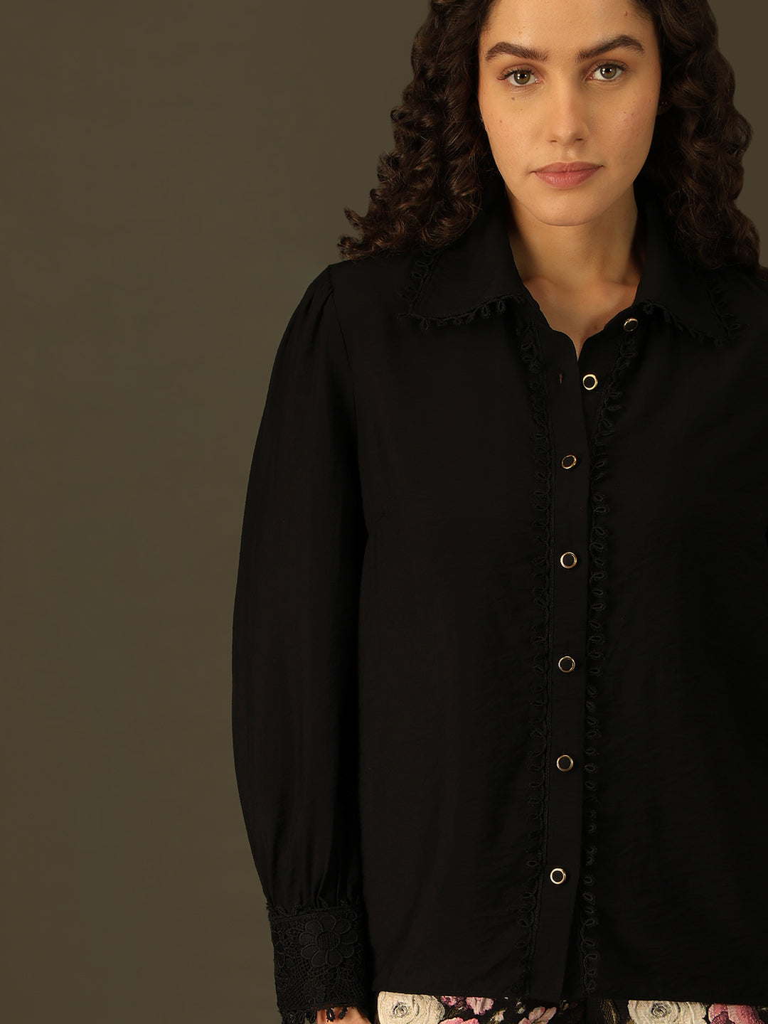 Black Ruffle Trim Shirt