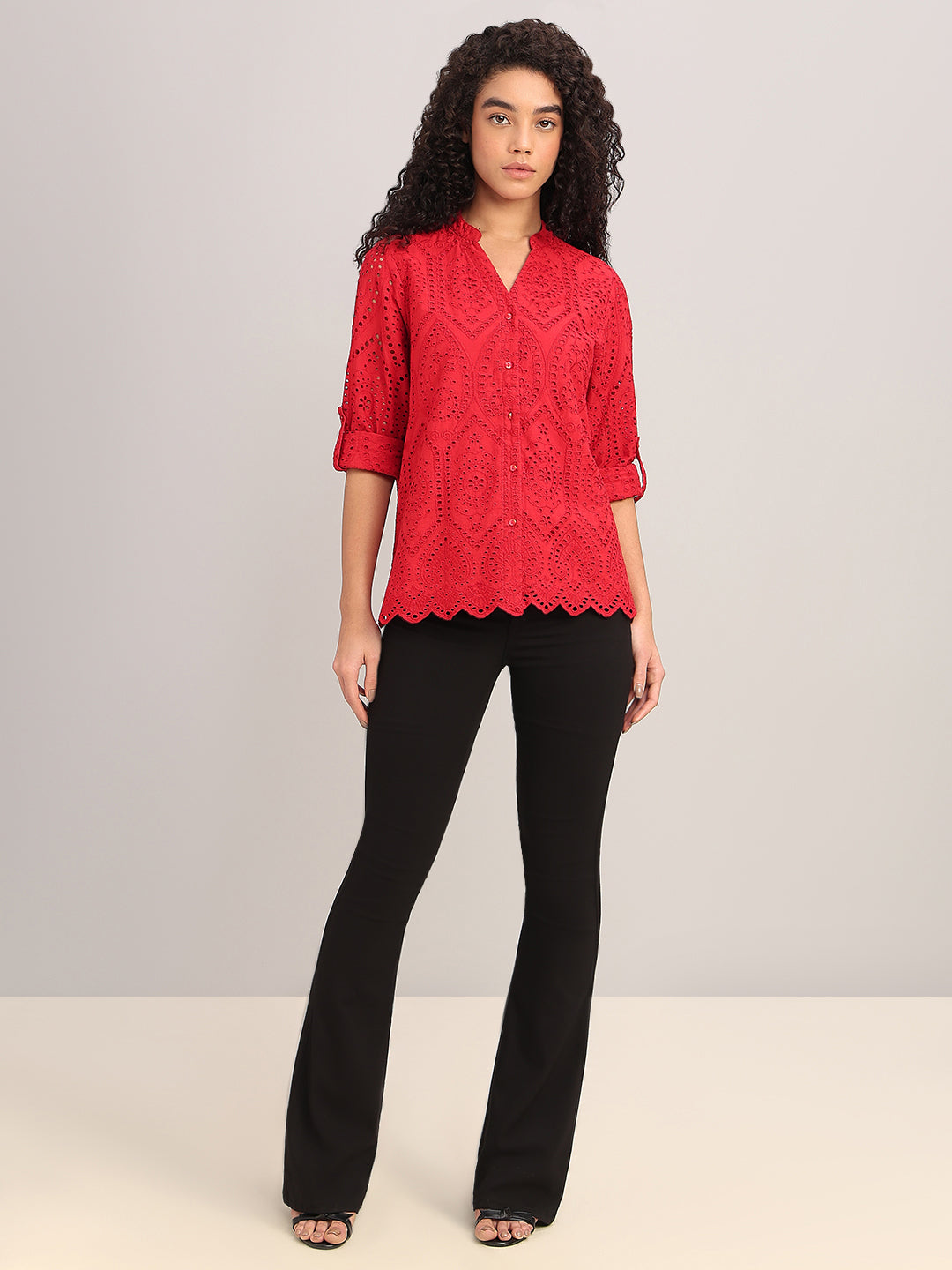 Red Broderie Anglaise Shirt