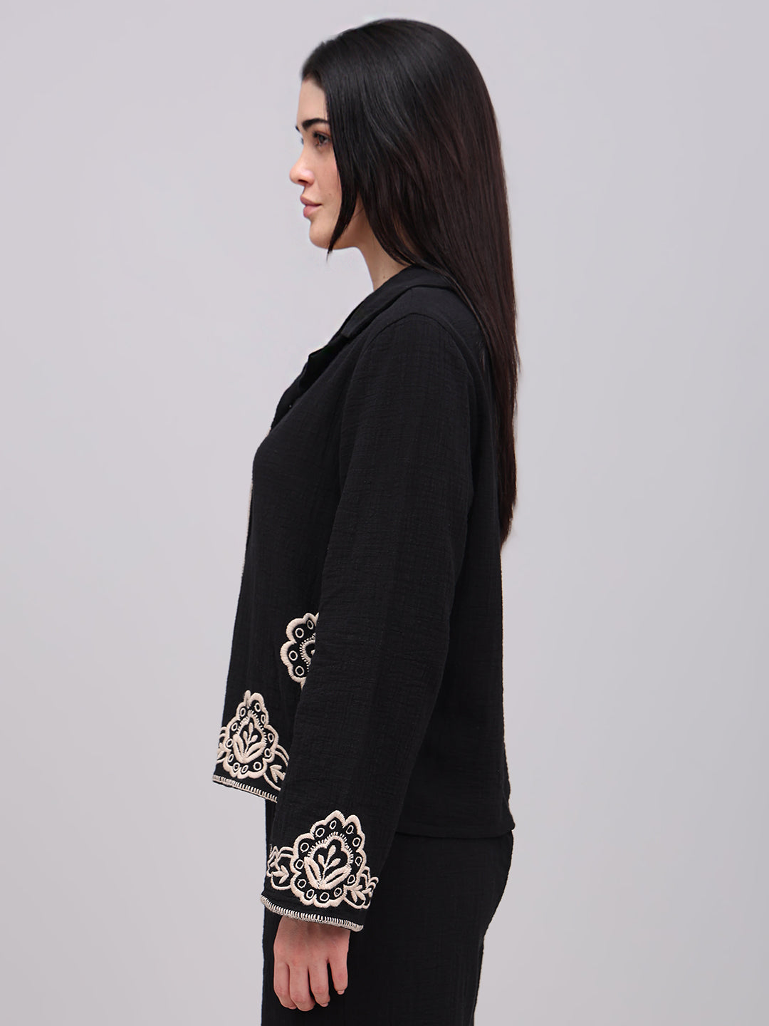 Black Contrast Embroidered Shirt
