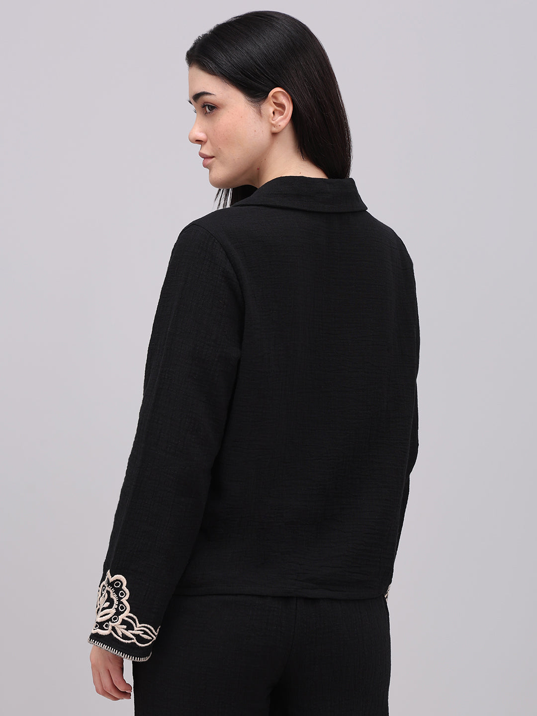 Black Contrast Embroidered Shirt