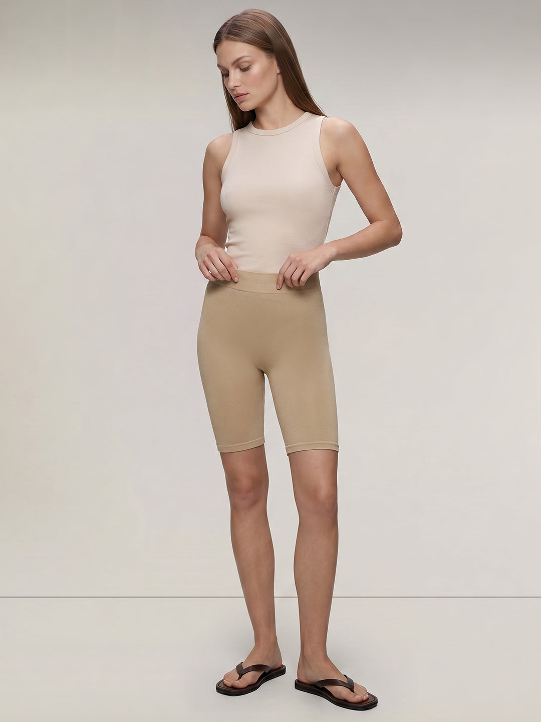 Beige Seamless Biker Shorts