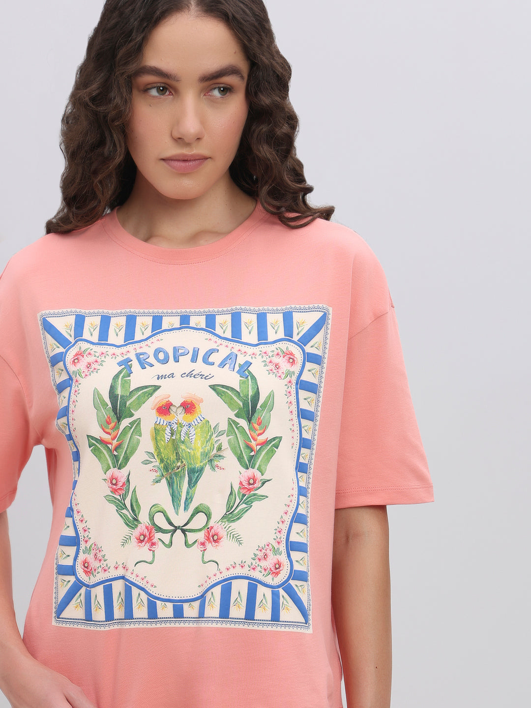 Pink Tropical Artwork Print T-shirt