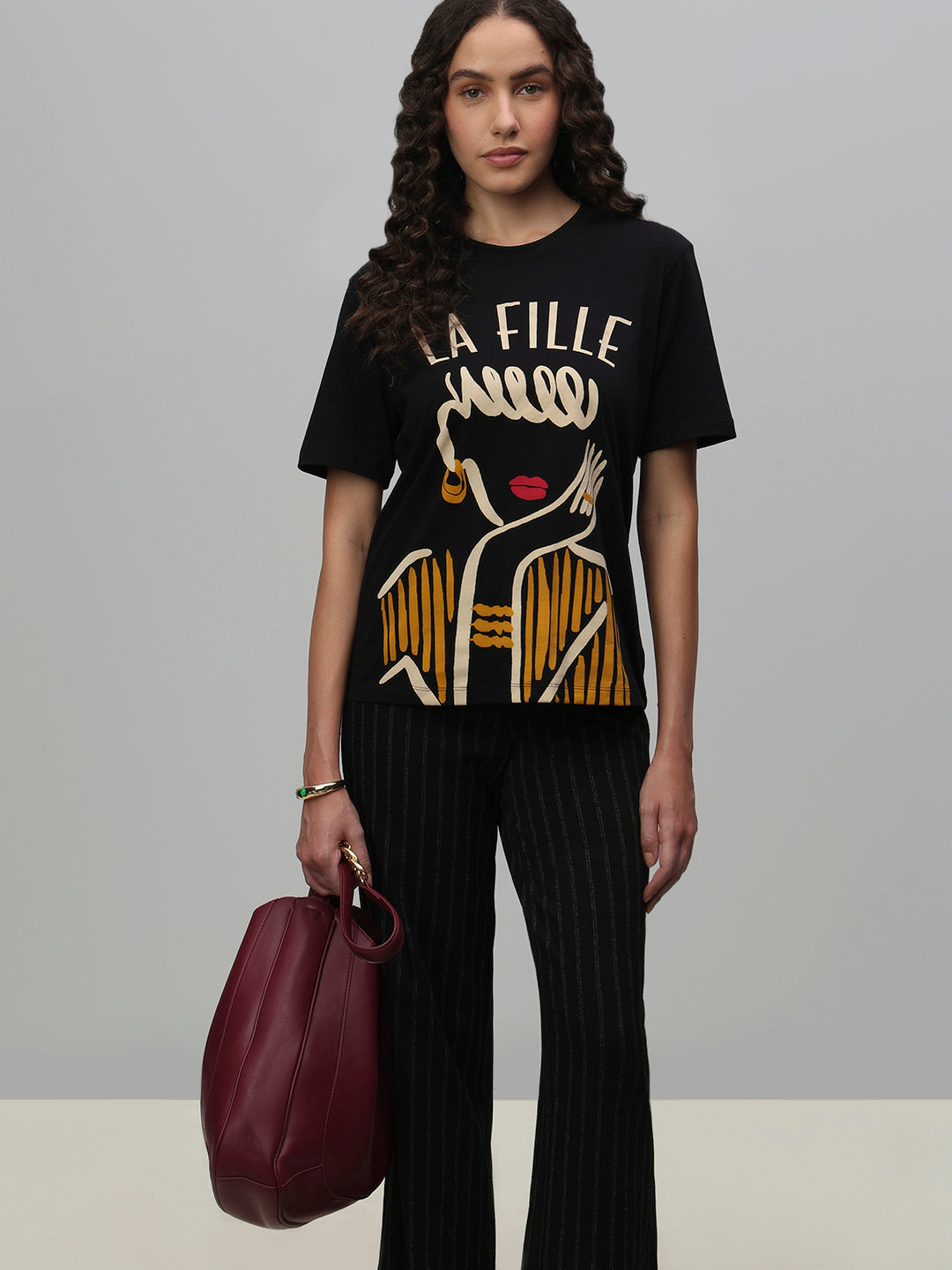 Black Illustration Print T-shirt