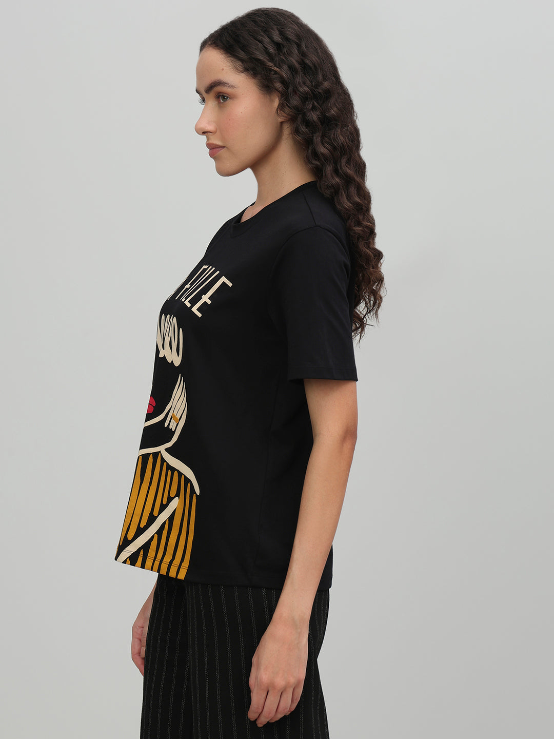 Black Illustration Print T-shirt