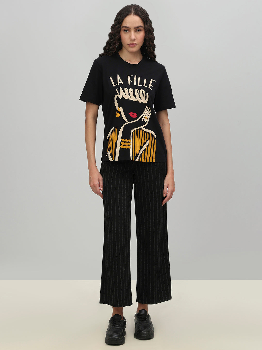 Black Illustration Print T-shirt